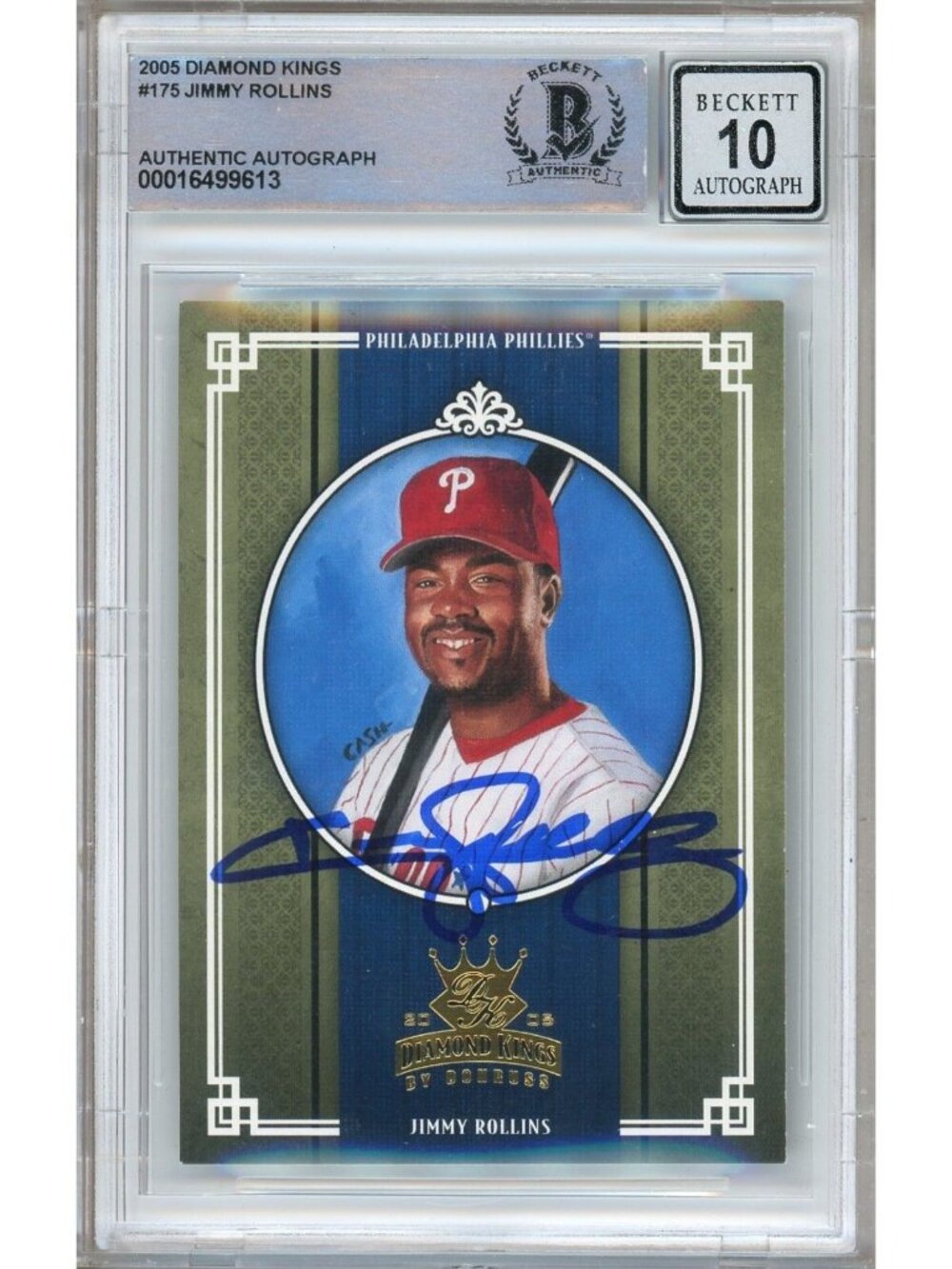 Jimmy Rollins Signed 2005 Donruss DK #175 Phillies Beckett BGS Auto 10 Slabbed
